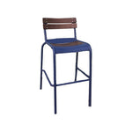 Tabouret écolier bleu avec lattes en tek